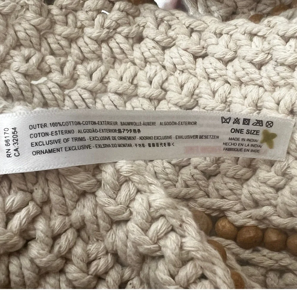 Free People Crochet Beaded Shoulder Bag Cream Boho Crossbody - Picture 5 of 7